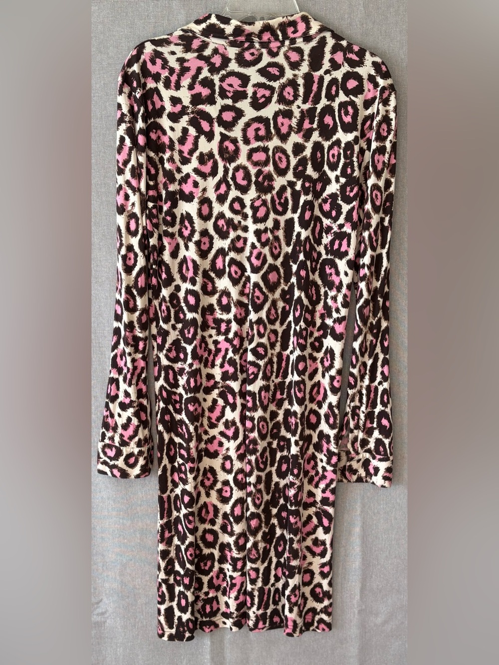Pink tartan, XL Pink and Brown Leopard Silk long sleeve dress - Picture 2 of 4